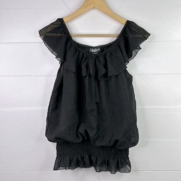 HYPNOTIZED Black Polyester Semi Sheer Sleeves Empire Waist Blouse Top Size Small - Picture 1 of 7